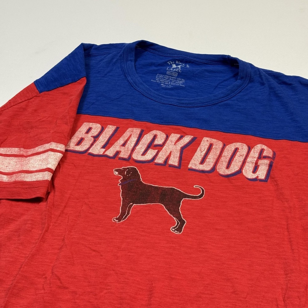The Black Dog Shirt Mens 2XL Red Blue Colorblock Varsity Stripes Graphic Tee